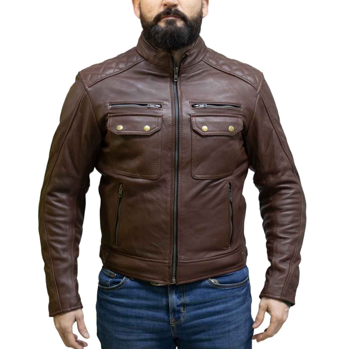 Chaqueta Armad Gear Neon Cuero Cafe Oscuro
