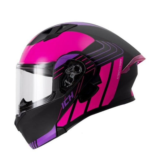 Casco ICH 3120 Holger Negro Diseño Rosa Azul