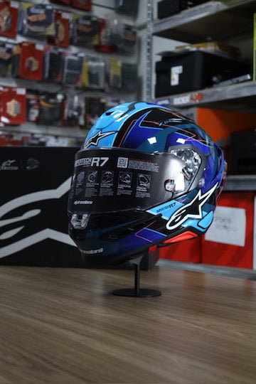 Casco Alpinestars SR7 Kinetis Negro Azul Fucsia Brillante