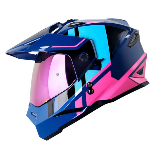 Casco HRO MX330 DRY Celeste Azul Rosa
