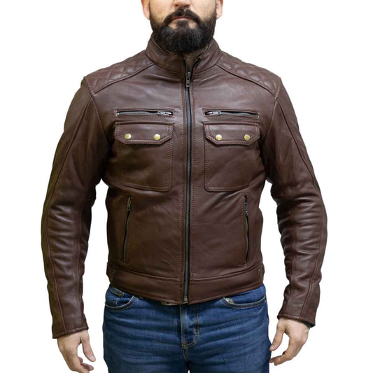 Chaqueta Armad Gear Neon Cuero Cafe Oscuro