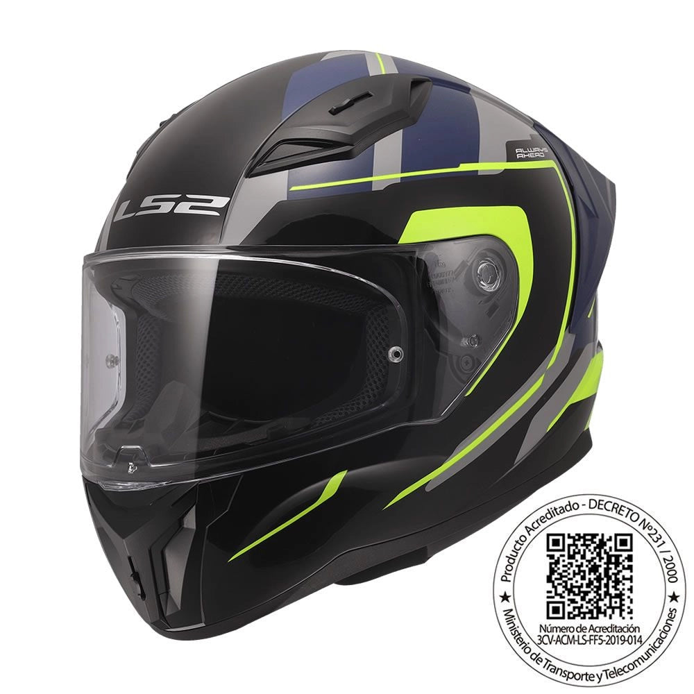 Casco Ls2 FF810 VIGO FOKUS Azul Gris Amarillo Mate
